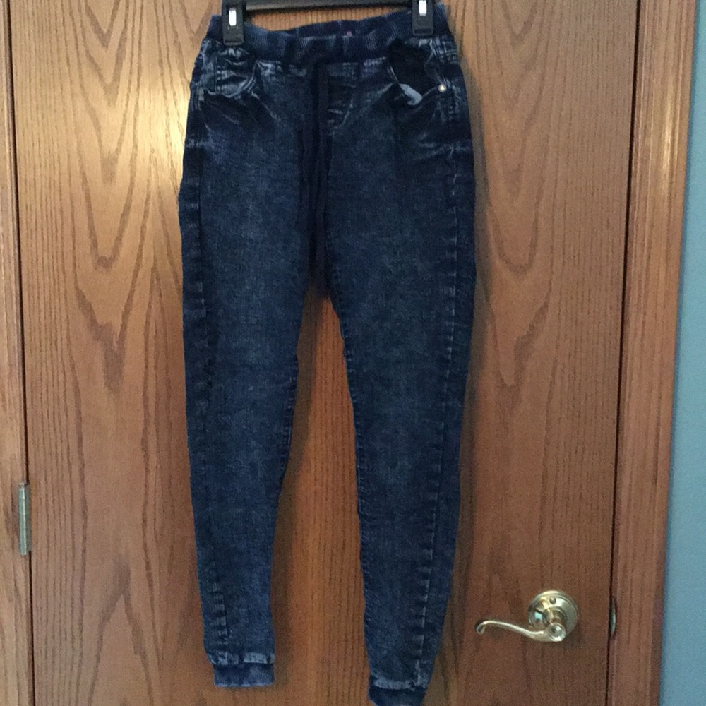 Drawstring acid wash jeggings